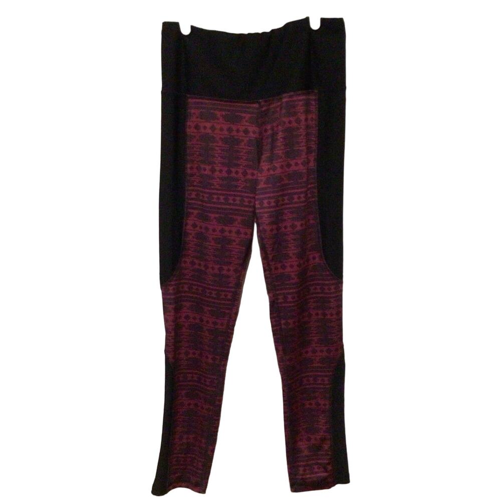 RBX Women’s Black & Burgundy Activewear Leggings – Size Large Workout Athleisure